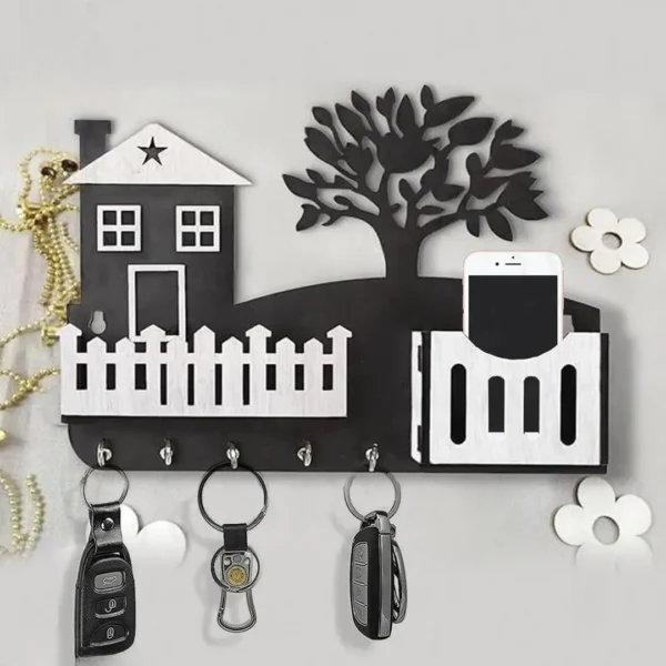 Modern Abstract Key & Mobile Holder Black White MDF