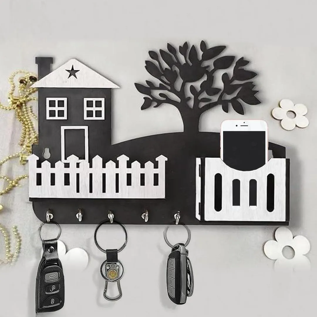 1261-184-439168-product-1262 Modern Abstract Key & Mobile Holder Black White MDF - Image 1