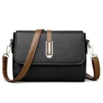 Black PU Leather Crossbody Bag for Women