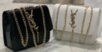 White Croc Leather Handbag with Gold Chain Strap - Image 4
