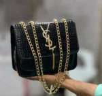 White Croc Leather Handbag with Gold Chain Strap - Image 2