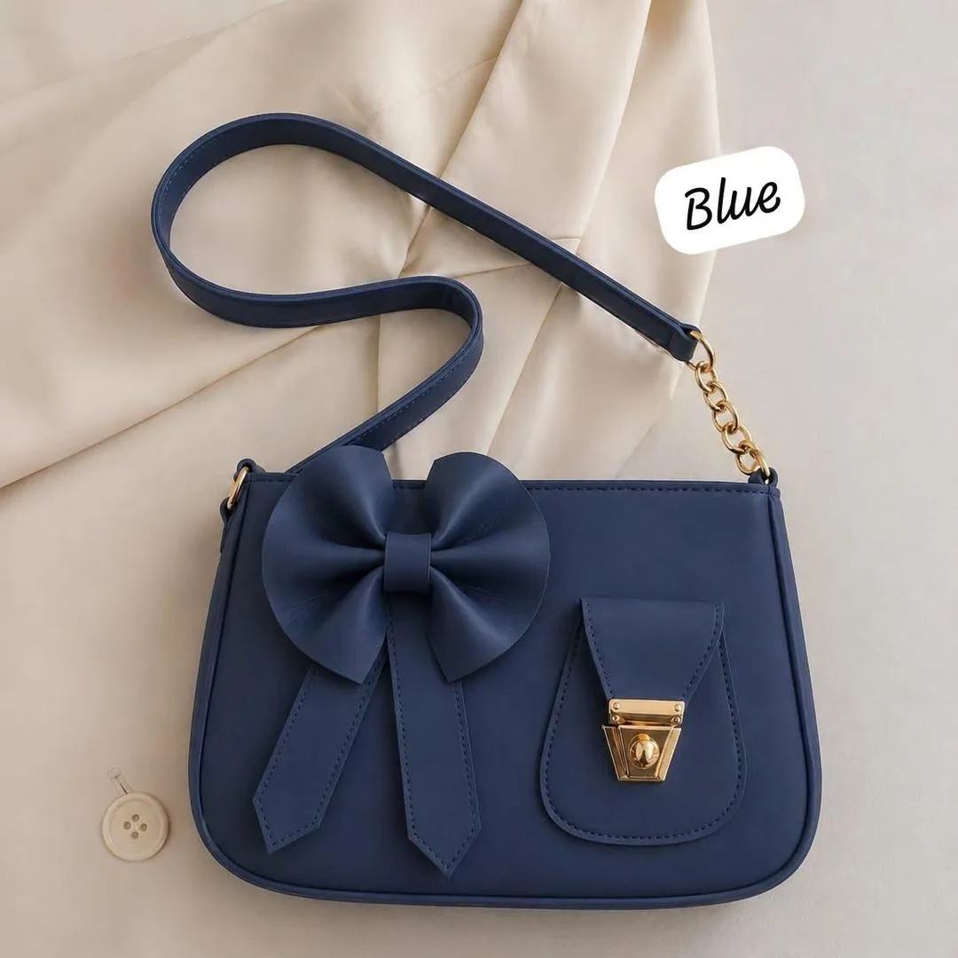 2124-39-724798-product-1 Blue Bow Shoulder Bag with Gold Clasp - Image 1