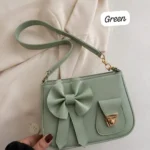 Blue Bow Shoulder Bag with Gold Clasp - Image 2