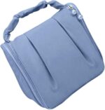 Blue Polyester Handbag with Pearl Zipper & Makeup Brush Holder - Image 2