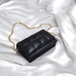 Black Quilted Crossbody Bag for Girls with Gold Chain