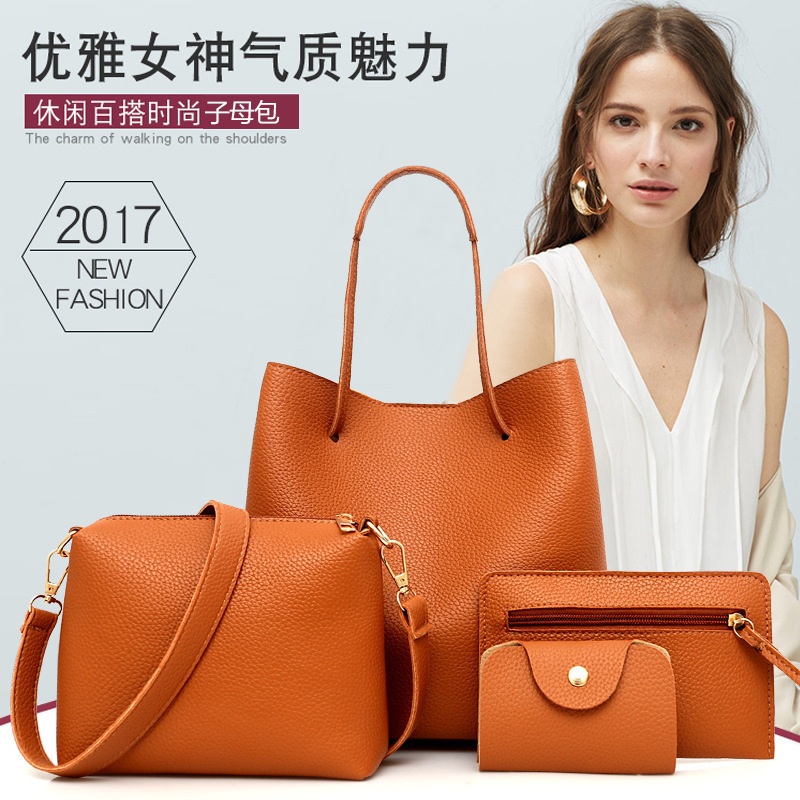 img Litchi Leather 4-Piece Bag Set Warm Earthy Tone - Image 1